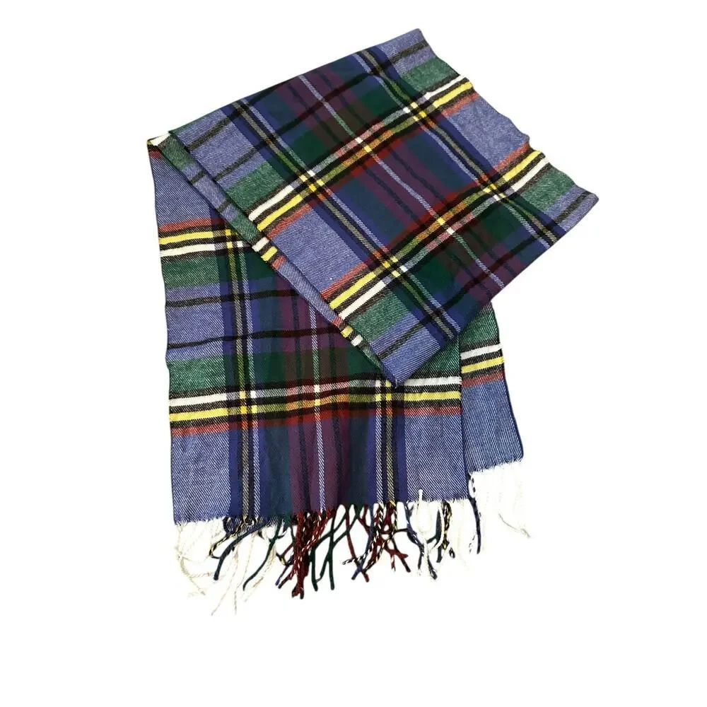 Vintage Men's Multicolor Cashmere Check Fringed Scarf cashmere